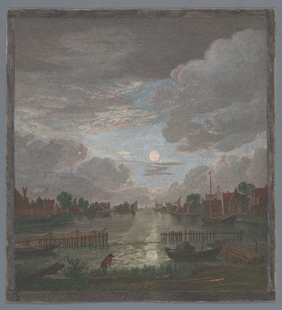 View of a Canal near the City of Haarlem by Moonlight by Pierre François Basan