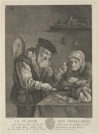 Pleasures of Old Age after the painting by David Teniers the Younger, Mid of the 18th century by Pierre François Basan