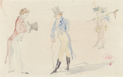 Light Sketch Sheet with Two Meeting Dandies and a Ballet-Amour by Pierre François Eugène Giraud