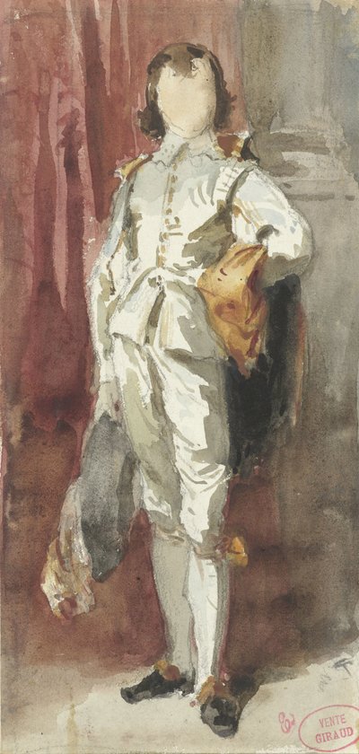 Standing Boy in Van Dyck Costume, Set Against a Red Curtain by Pierre François Eugène Giraud
