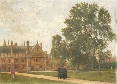 In the Grounds of Magdalen College, with Portraits of Magdalen Fellows: Reverend T. H. T. Hopkins, Reverend H. R. Bramley, Reverend J. Rigaud and Reverend H. F. Garnsey, 1882 by Pierre François Joseph Tonneau