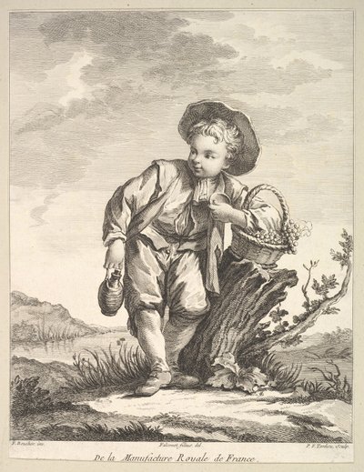 Little Boy Holding a Basket of Grapes, from Deuxième Livre de Figures d