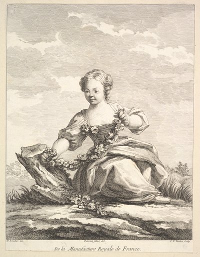 Little girl holding a garland of flowers, from Deuxième Livre de Figures d