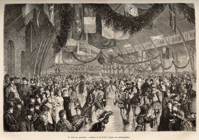 The Montreal Skaters Club at a Costume Skating Evening (engraved after a drawing by P. Fritel, illustrating the excursion to Canada and the Riviere Rouge du Nord by H. De Lamotte, published in 