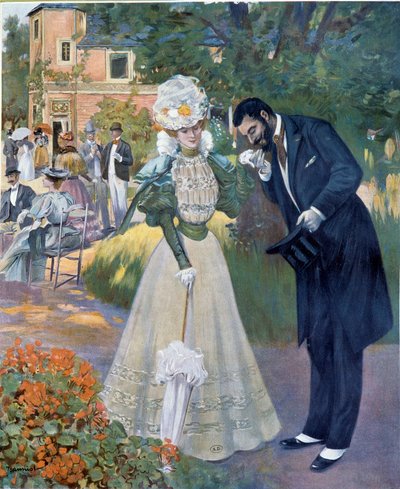 Belle Epoque: Hand Kiss: A Man Greeting a Woman at a Reception by Pierre Georges Jeanniot