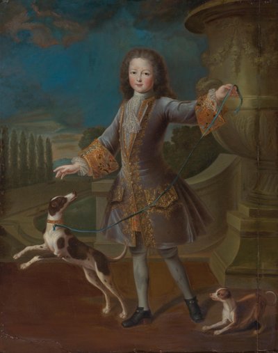 Louis XV of France With Two Dogs by Pierre Gobert