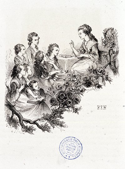 Young housekeeper telling a story to a group of children - in 