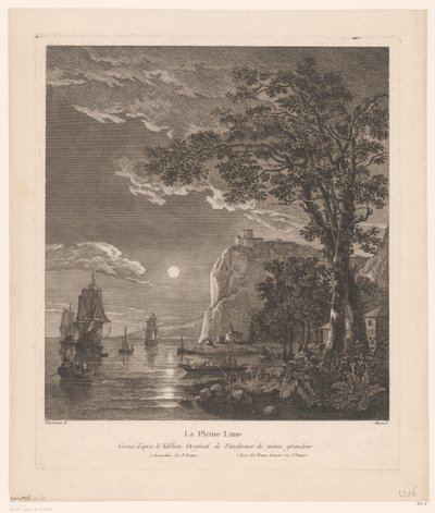 Nocturnal Landscape with Ships on the Coast by Pierre Jacques Duret