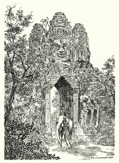 The northern gate of Angkor-Thom (engraving) by Pierre Jeannerat de Beerski