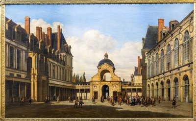 Oval Courtyard of the Château de Fontainebleau. Arrival of Queen Christine of Sweden by Pierre Justin Ouvrie