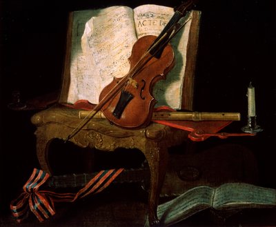 Still Life with a Violin by Pierre Justin Ouvrie