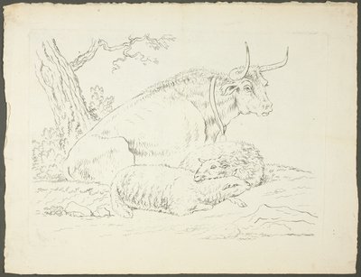 A Bull and Two Sheep by Pierre Lelu