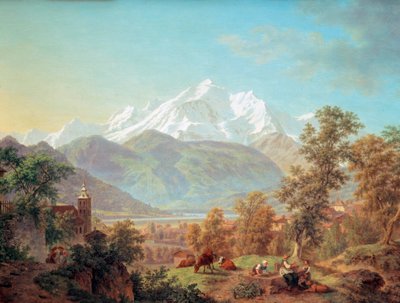 Le Mont-Blanc seen from Sallanches at sunset Painting by Pierre Louis of the shore (1753-1817) 1802 Musee d