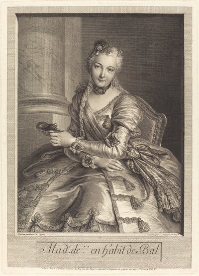 Mme. de M ... in a Ball Gown by Pierre Louis de Surugue after Charles Antoine Coypel