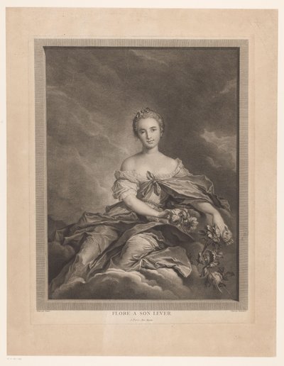 Flora on Clouds with Flowers in Hand (title on object: Flore a son lever) by Pierre Maloeuvre