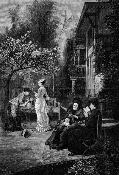 Flowers of peach. Engraving after the painting by Pierre Beyle. In The Illustrous World n°1250 of March 12 by Pierre Marie Beyle