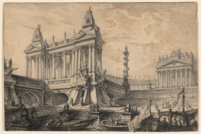 Architectural Fantasy of a Magnificent Ancient Port by Pierre Moreau