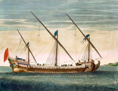 A three-masted Galleass under way by oar, from Le Neptune Francois, c.1693-1700 by Pierre Mortier