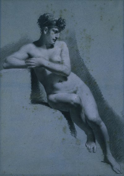 Study of a Nude Woman, Seated Looking to the Right (recto) by Pierre Paul Prud