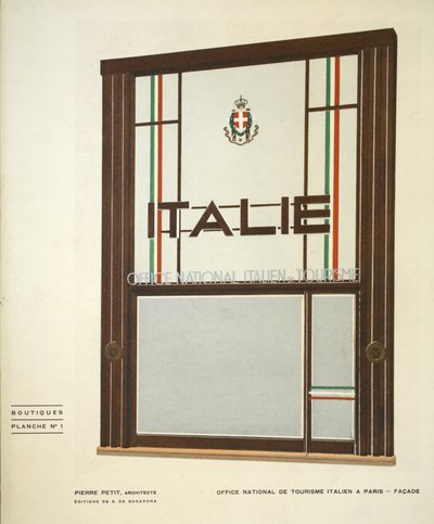 Office National de Tourisme Italien A Paris, Pierre Petit, Boutiques, Henry Delacroix, Editions S De Bonadona, Paris, Late 1920s, Pochoir Print by Pierre Petit