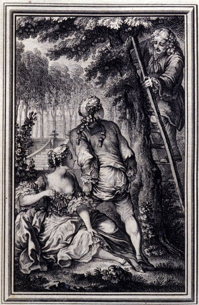 La Gageure des trois commeres - in “Tales et nouvelles en vers” by Jean La Fontaine. 1776. Illustration by P.P. Choffard by Pierre Philippe Choffard