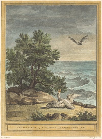 The Bat, the Bush, and the Duck by Pierre Philippe Choffard after Jean Baptiste Oudry