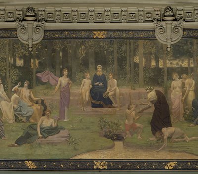 The Sacred Wood, mural in the Grand Amphitheatre depicting allegorical figures of the Sorbonne, Eloquence, Poetry, Philosophy, History, Botany, Geology, Physics and Geometry (detail) by Pierre Puvis de Chavannes