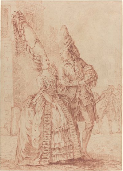 A Lady and Gentleman with Exaggerated Headdresses by Pierre Thomas Le Clerc