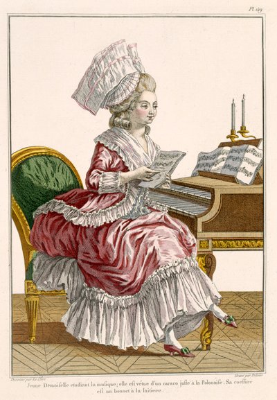 Young Woman Studying Music at her Harpsichord by Pierre Thomas Le Clerc