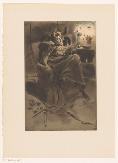 Interior with a Woman Reading in a Chair by Pierre Vidal