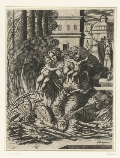 The Wife of Hasdrubal Throws Herself into the Burning Temple by Pierre Woeiriot (II)