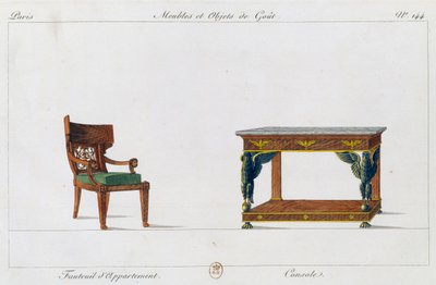 Apartment Armchair and Console, from Collection de meubles et objects de gout by Pierre de La Mesangere