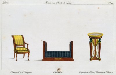 Flanged Armchair, Loveseat and Tripod Table, Plate 211, Illustration from Collection de Meubles et Objects de Gout by Pierre de La Mesangere