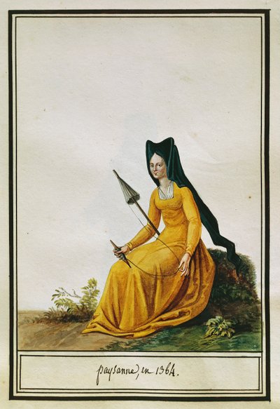 French Woman Farmer Spinning by Pierre de La Mesangere