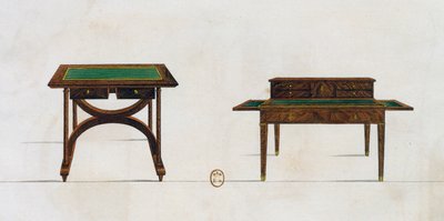 Writing table and writing desk, plate 436, illustration from Collection de meubles et objects de gout (Collection of furniture and objects of taste) by Pierre de La Mesangere