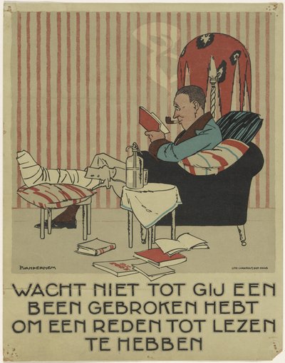 Reading Man with Broken Leg in an Armchair by Piet van der Hem
