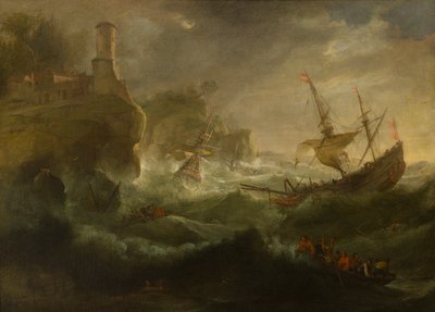 Ships Foundering off a Rocky Coast by follower of Pieter Mulier