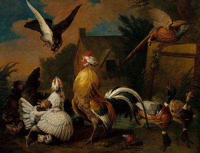 A Hawk Attacking Poultry in a Farmyard by Pieter (after) Casteels