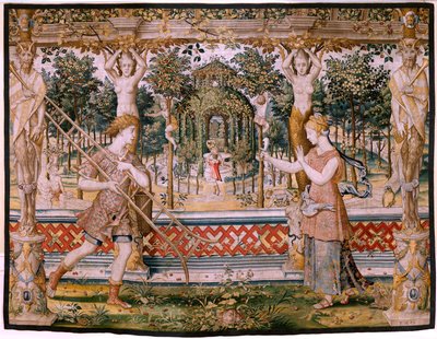 Flemish Tapestry. Series Vertumnus and Pomona; Vertumnus Transformed into a Gardener. Fifth Tapestry in the Series. Model Circle of Pieter Coecke Van Aelst and Léonard Thiry. Before 1550 by Pieter (circle of) Coecke van Aelst
