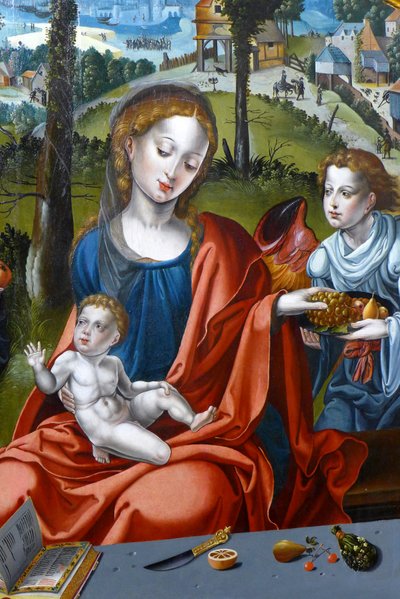 Mary, the baby Jesus and an angel (detail) by Pieter (studio of) Coecke van Aelst