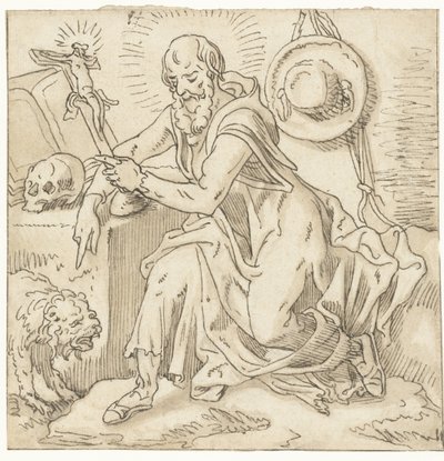 Saint Jerome Seated by a Crucifix, Book, and Skull by Pieter Aertsen (workshop of)