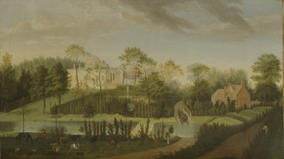 View of the terrace looking across the canal to the side of the villa, Chiswick Villa by Pieter Andreas Rysbrack