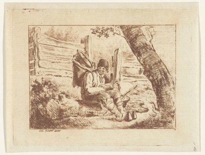 Man sitting with a basket on his back by Pieter Barbiers (IV)