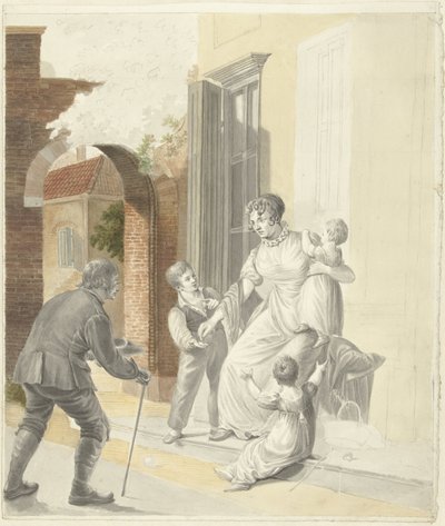 Beggar Receiving Alms from a Lady by Pieter Bartholomeusz. Barbiers