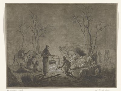 Bivouac of Cossacks by Fire During French Occupation in 1813 in Amsterdam by Pieter Bartholomeusz. Barbiers