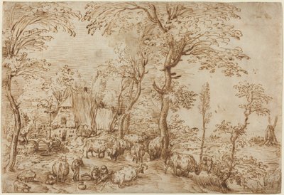 Peasants and Cattle near a Farmhouse by Pieter Bruegel the Elder