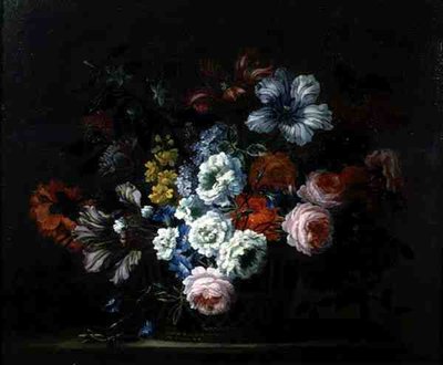 Still Life of Roses, Peonies, Tulips and Morning Glory in a Basket by Pieter Casteels