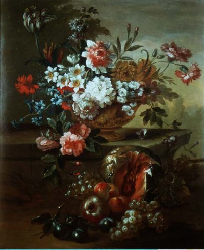 Still Life of Flowers in an Urn with Fruit by Pieter Casteels