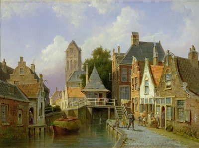 Canal Scene in Holland by Pieter Christiaan Cornelis Dommelshuizen