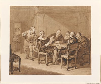 Hugo de Groot Receives News that His Wife Has Arrived by Pieter Christoffel Wonder (signed by artist)